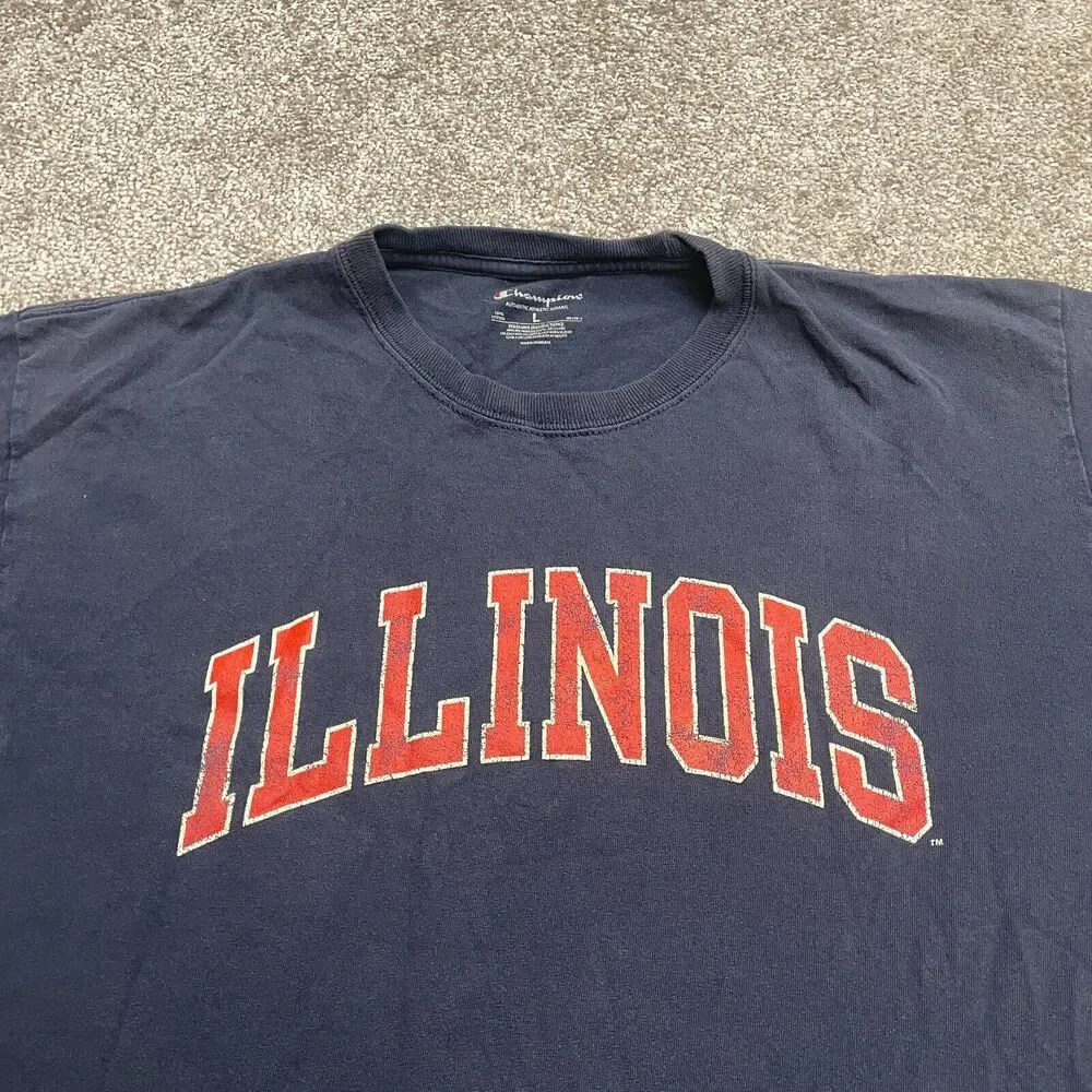 Champion University Of Illinois Graphic T-Shirt Mens Large Navy Blue Crew Tee - Picture 3 of 10